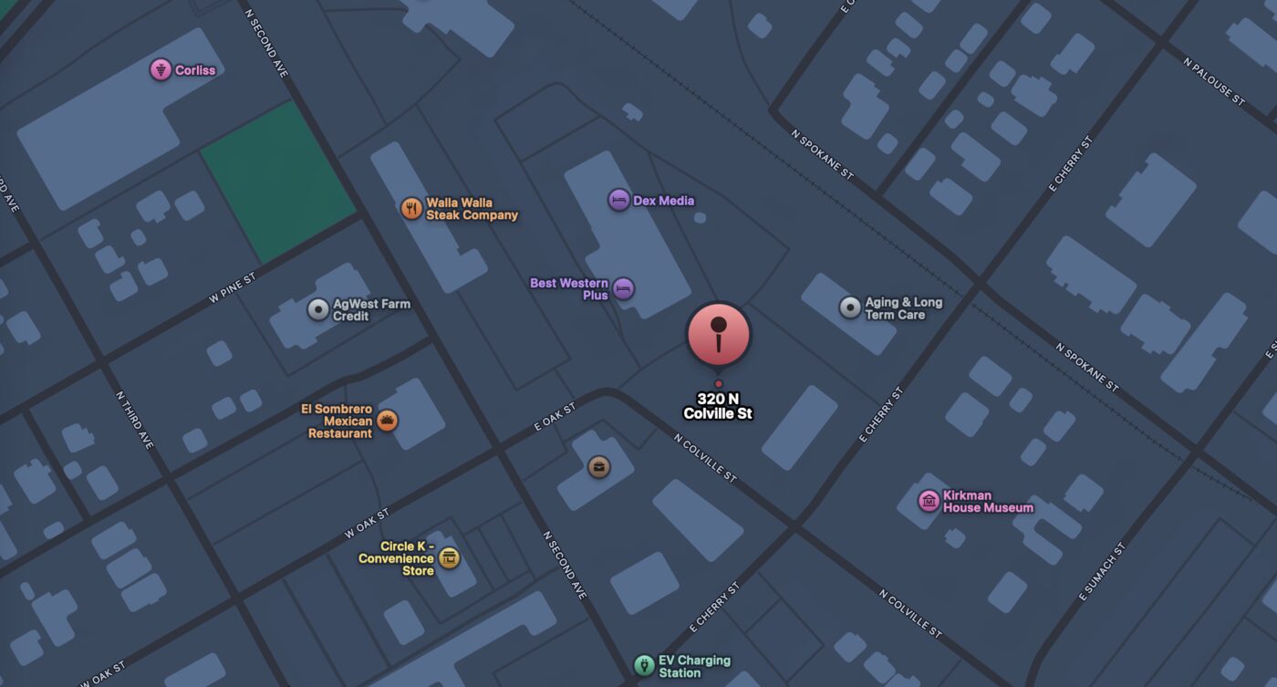 Map showing 320 N Colville Street, Walla Walla